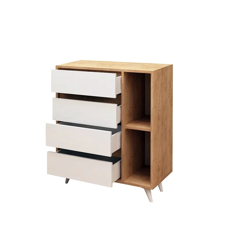 Comoda Tsela, stejar alb, 2 sertare, rafturi multiple, stil modern [2]