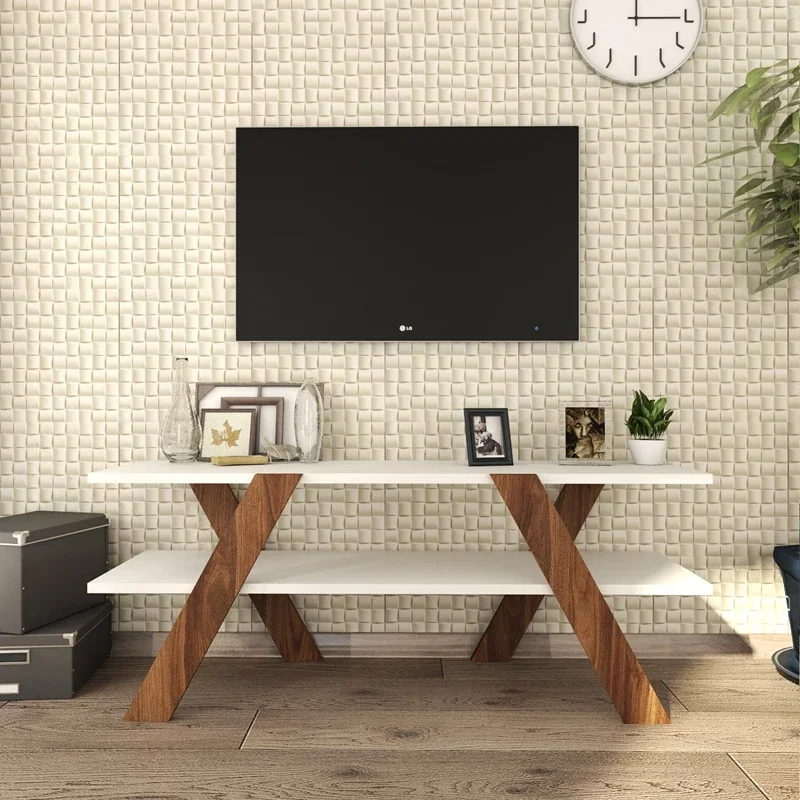Cele mai noi - Comoda TV alba si nuc, aspect modern 120x45 cm