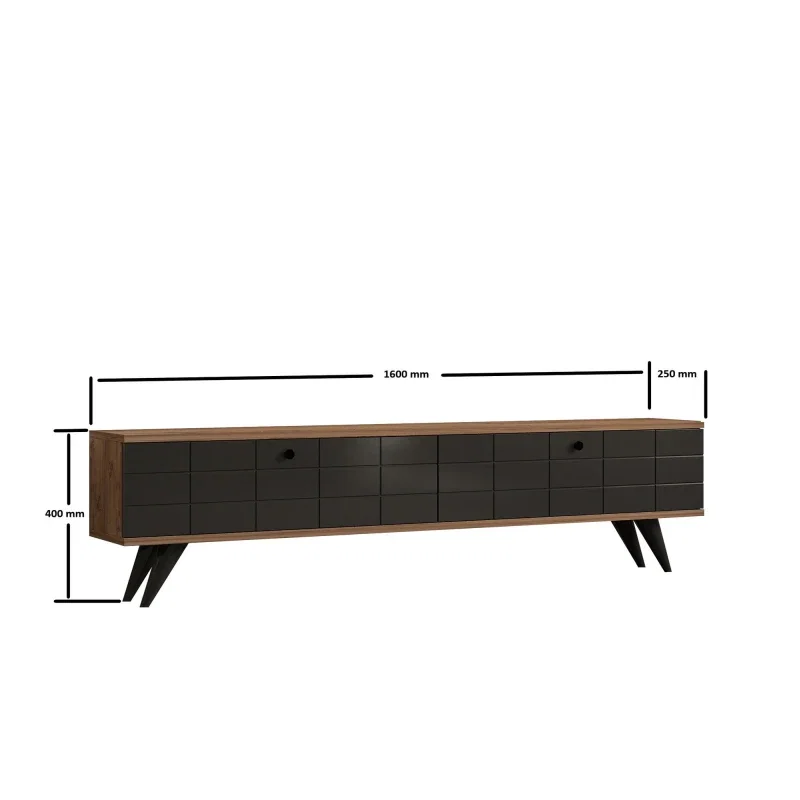 Comoda TV Alberi, design elegant, stejar atlantic si antracit, cu usa din lemn masiv, 160 cm [4]