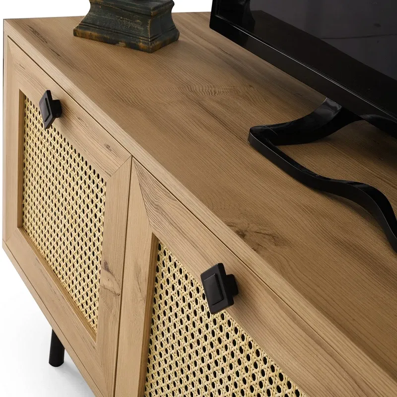 Comoda TV Alcazar stejar, negru, cu design elegant si multiple compartimente [6]