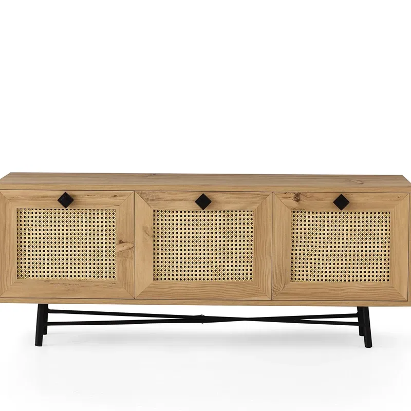 Comoda TV Alcazar stejar, negru, cu design elegant si multiple compartimente [2]