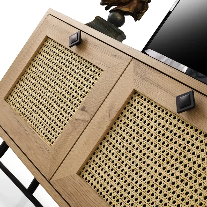 Comoda TV Alcazar stejar, negru, cu design elegant si multiple compartimente [5]