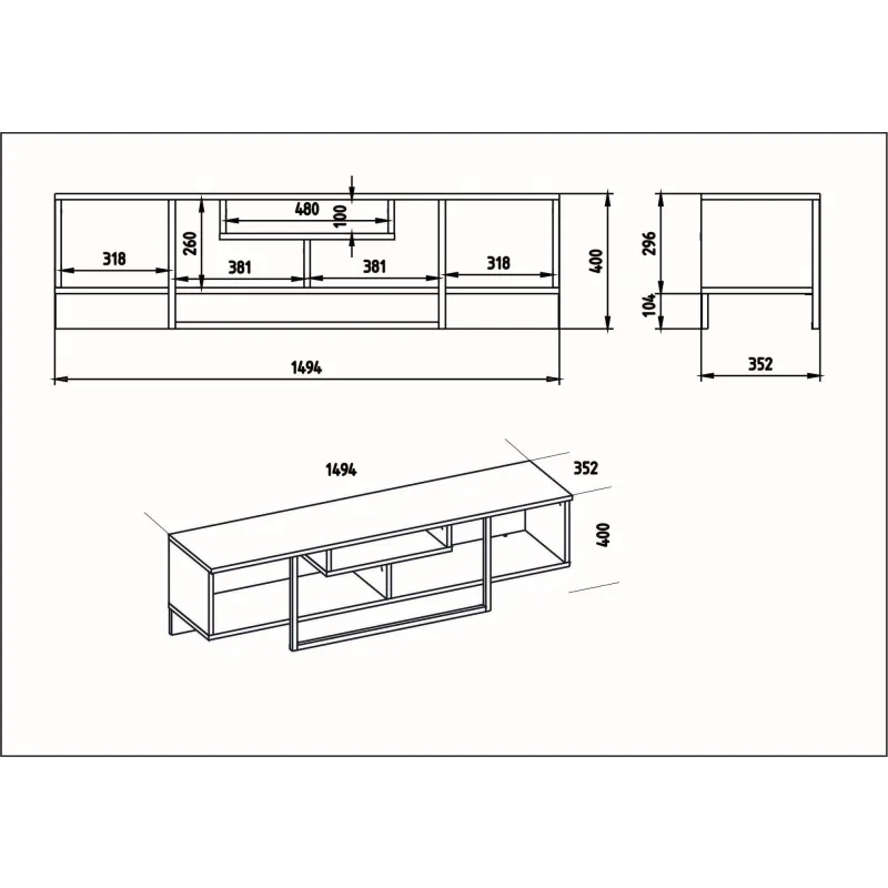 Comoda TV Asal nuc, moderna cu rafturi si picioare metalice 149 4x40 2 cm [1]