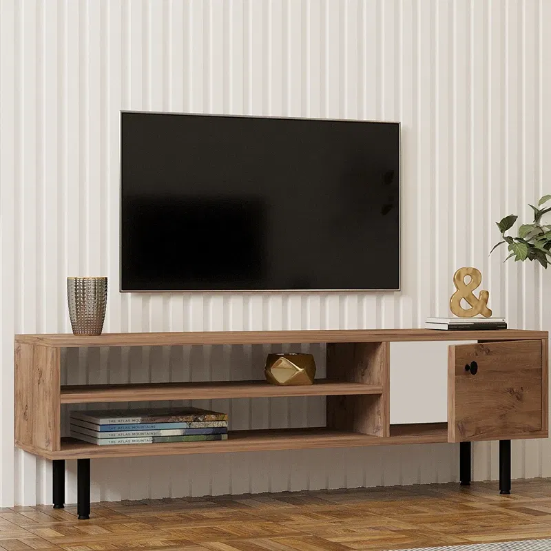 Comoda TV Avila, design modern, stejar atlantic, rafturi multiple si fixare pe perete, 120 cm [1]