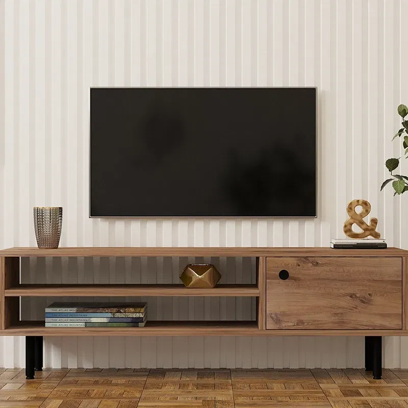 Comoda TV Avila, design modern, stejar atlantic, rafturi multiple si fixare pe perete, 120 cm [0]