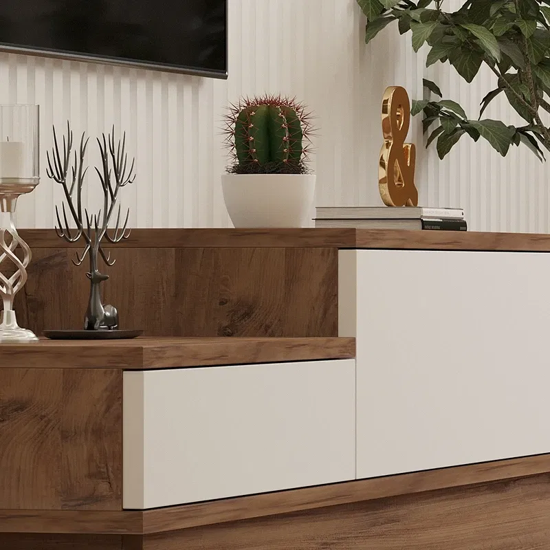 Comoda TV Barko, stejar atlantic si alb, design elegant, spatii depozitare, 160 cm [1]