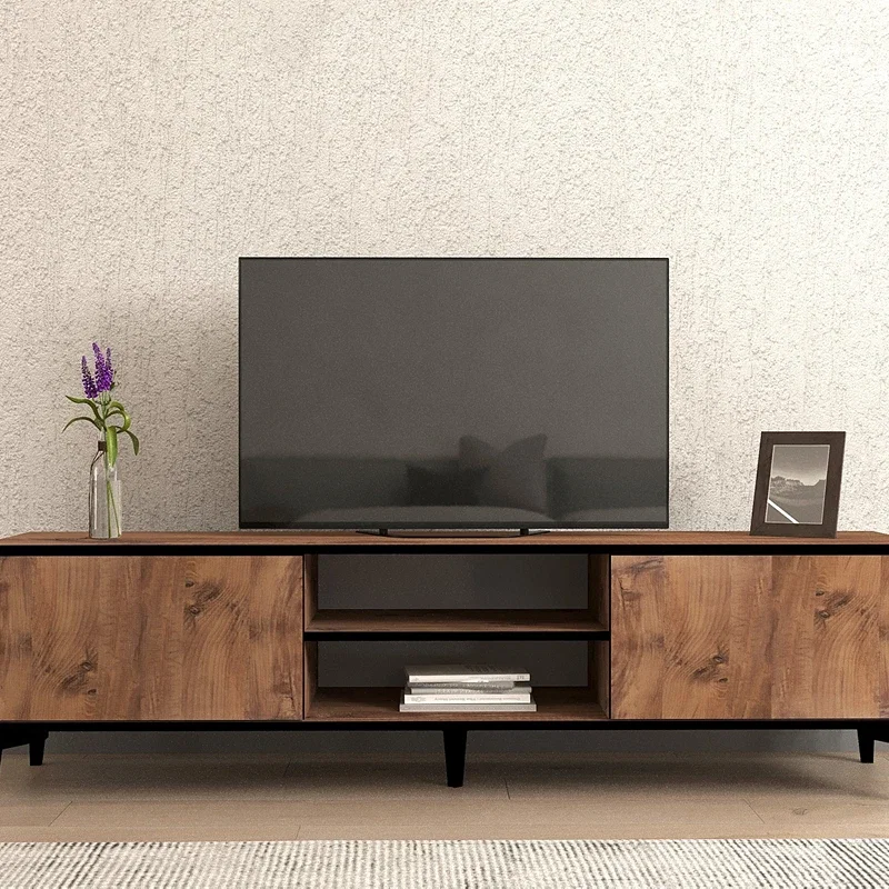 Comoda TV Begi, design modern, stejar atlantic si negru, multiple compartimente, 180 cm [0]