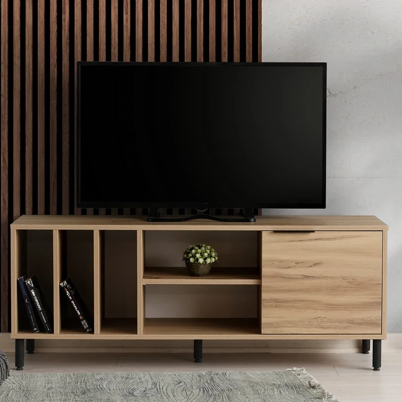 Comoda TV Bodegas stejar, cu picioare metalice si rafturi deschise [1]