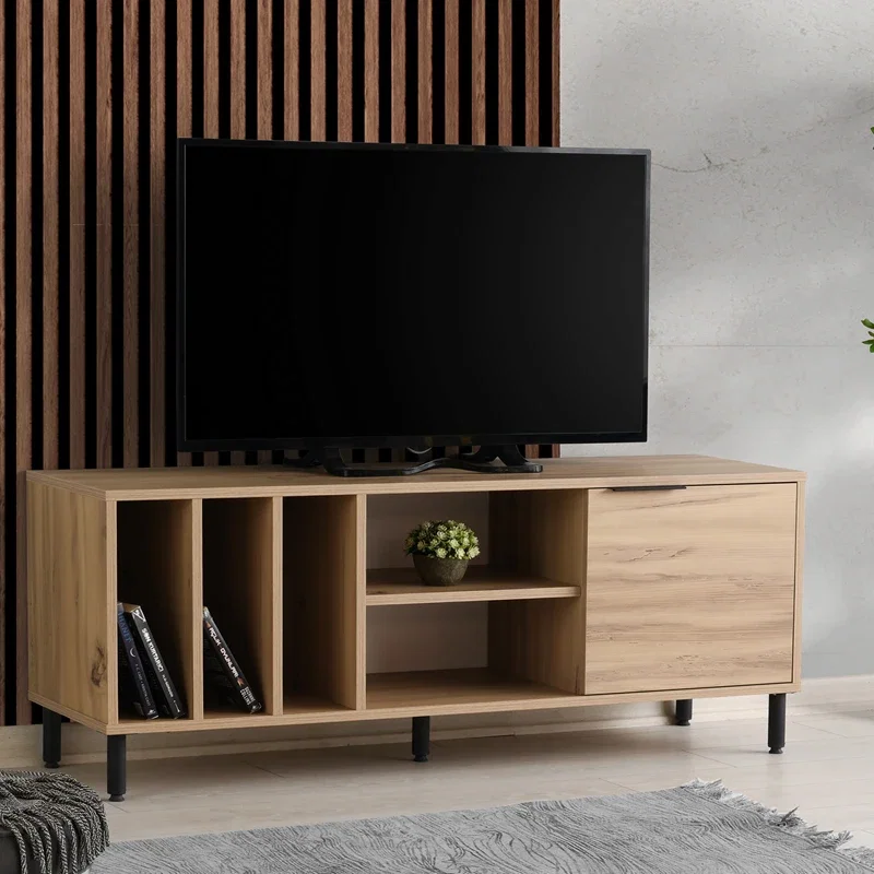 Comoda TV Bodegas stejar, cu picioare metalice si rafturi deschise [0]