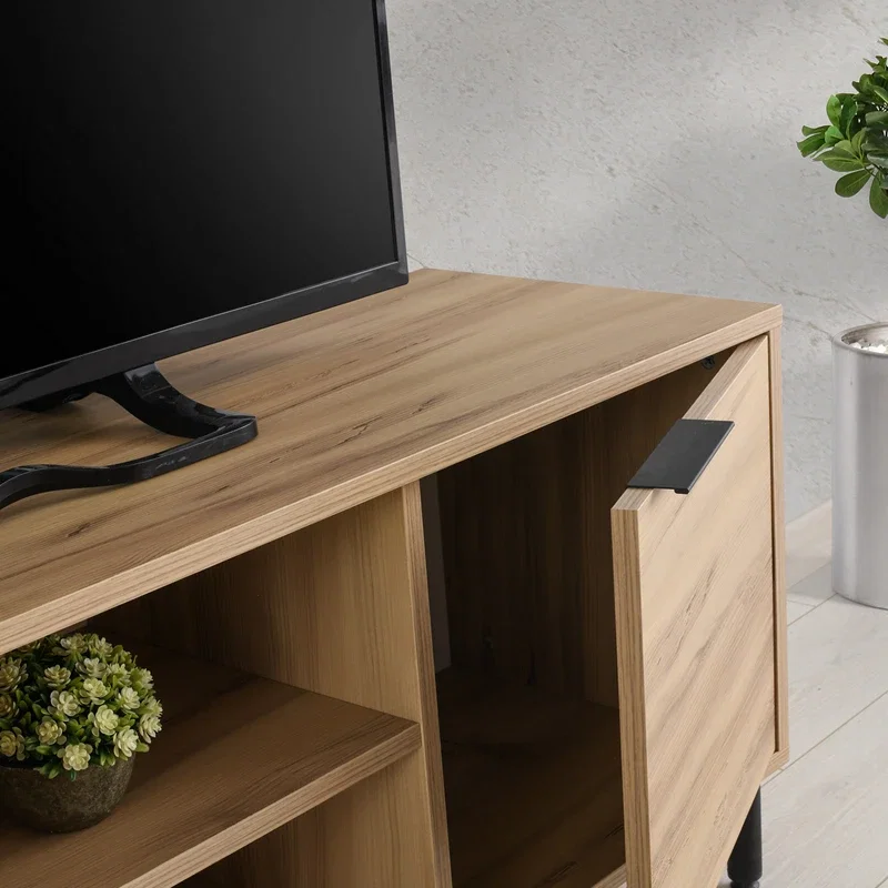 Comoda TV Bodegas stejar, cu picioare metalice si rafturi deschise [4]