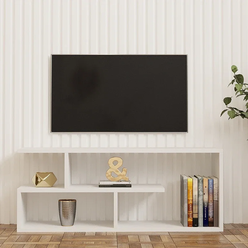 Comoda TV Cafu, alb, design modern, rafturi deschise, 100 cm [0]