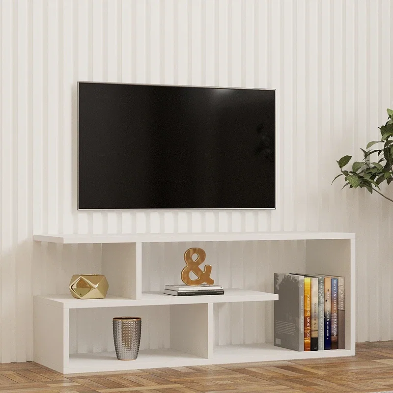 Comoda TV Cafu, alb, design modern, rafturi deschise, 100 cm [1]