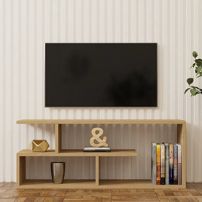 Comoda TV Cafu, stejar safir, rafturi multiple, design minimalist, 100 cm [0]