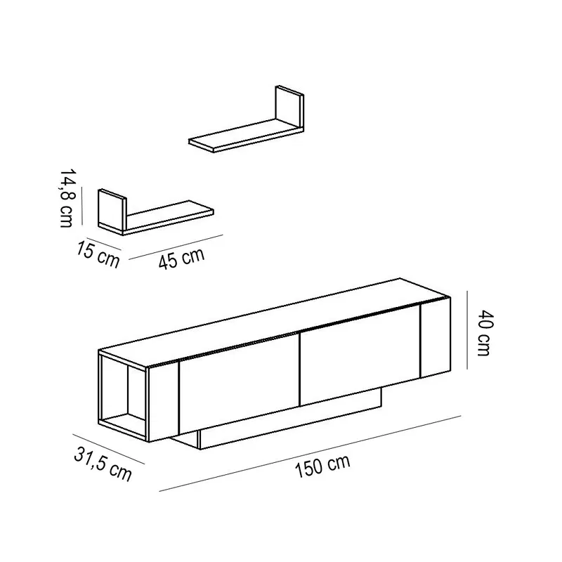 Comoda TV Ekol, alba, 150 cm, design modern cu spatii de depozitare [7]