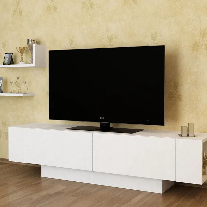 Comoda TV Ekol, alba, 150 cm, design modern cu spatii de depozitare [0]