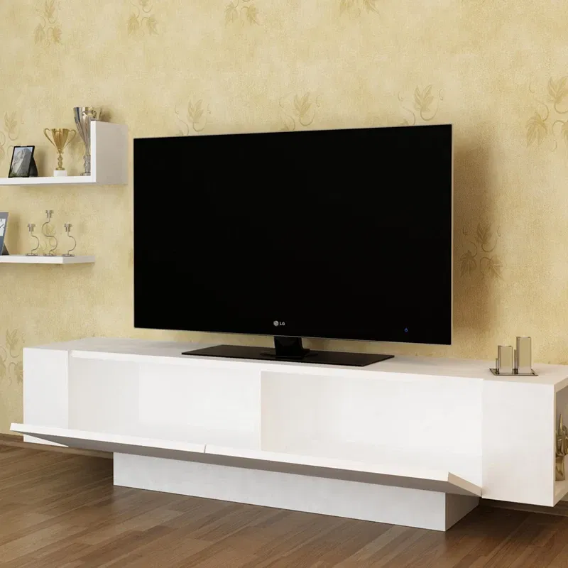 Comoda TV Ekol, alba, 150 cm, design modern cu spatii de depozitare [1]