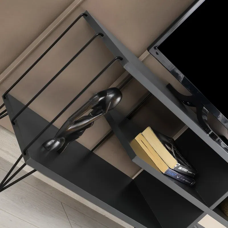 Comoda TV Eze antracit, cu structura stabila si picioare metalice [4]