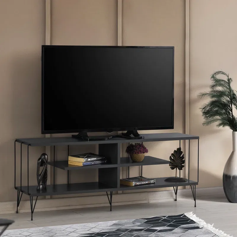 Comoda TV Eze antracit, cu structura stabila si picioare metalice [0]