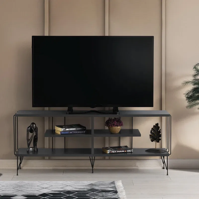 Comoda TV Eze antracit, cu structura stabila si picioare metalice [1]