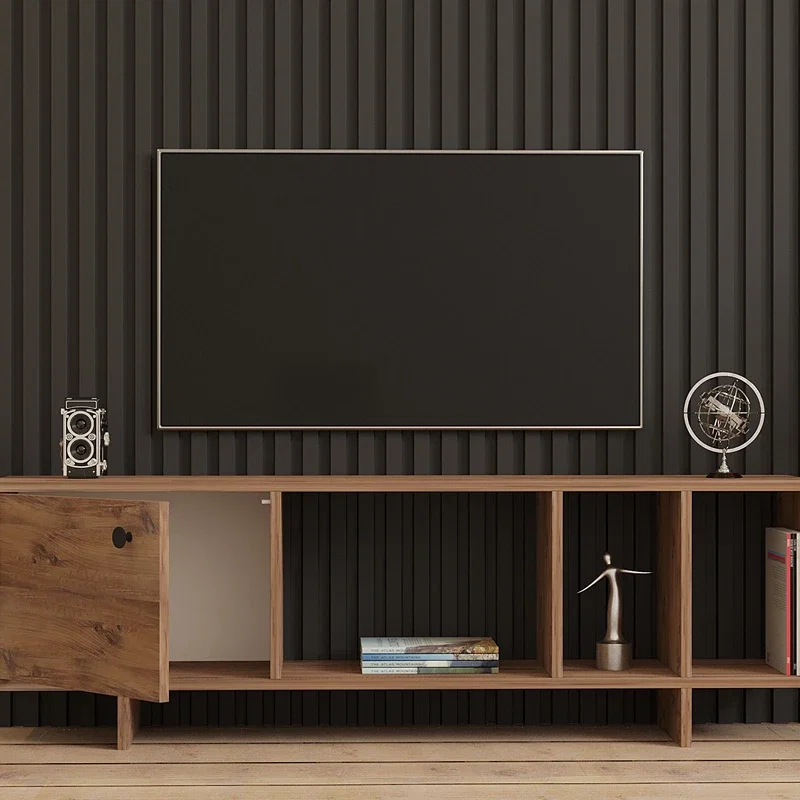 Comoda TV Folsom, stil contemporan, stejar atlantic, cu spatii de depozitare multiple, 140 cm [0]
