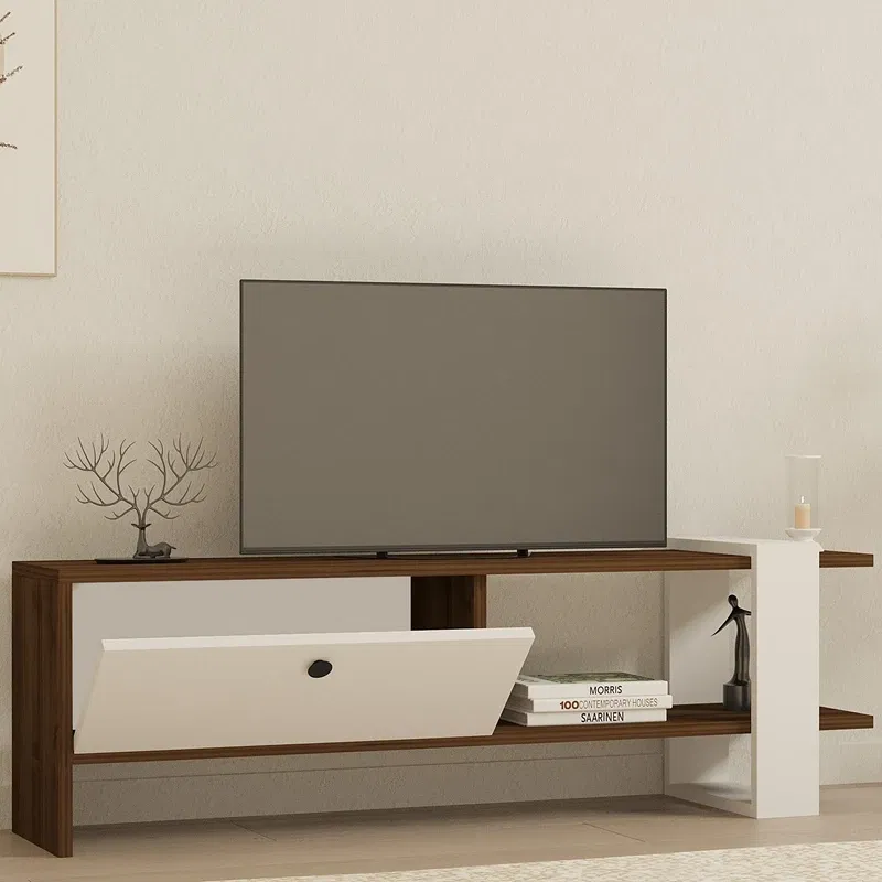 Comoda TV Gaye, nuc si alb, spatii depozitare, design modern, 120 cm [1]