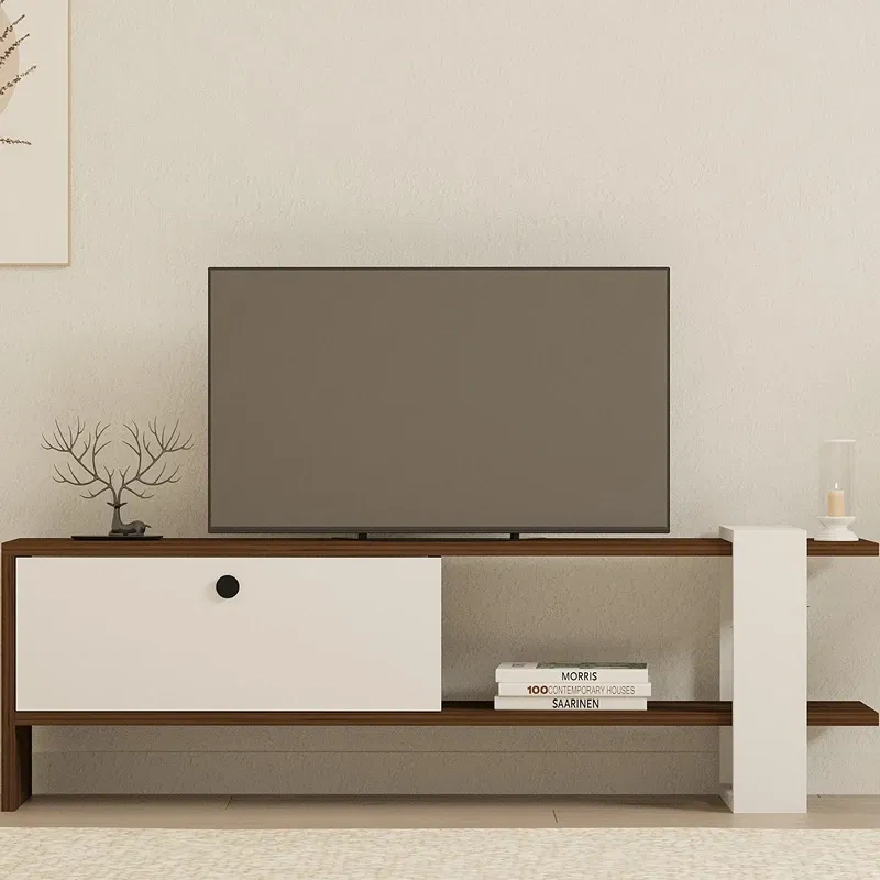 Comoda TV Gaye, nuc si alb, spatii depozitare, design modern, 120 cm [0]