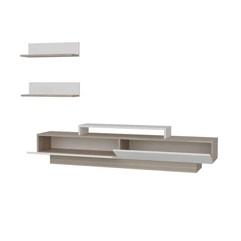 Comoda TV Lusi, alb-cordoba, 180 cm, cu rafturi suspendate [5]