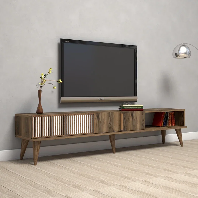Comoda TV Milan, stil modern, finisaj nuc, rafturi deschise, 180 cm [2]