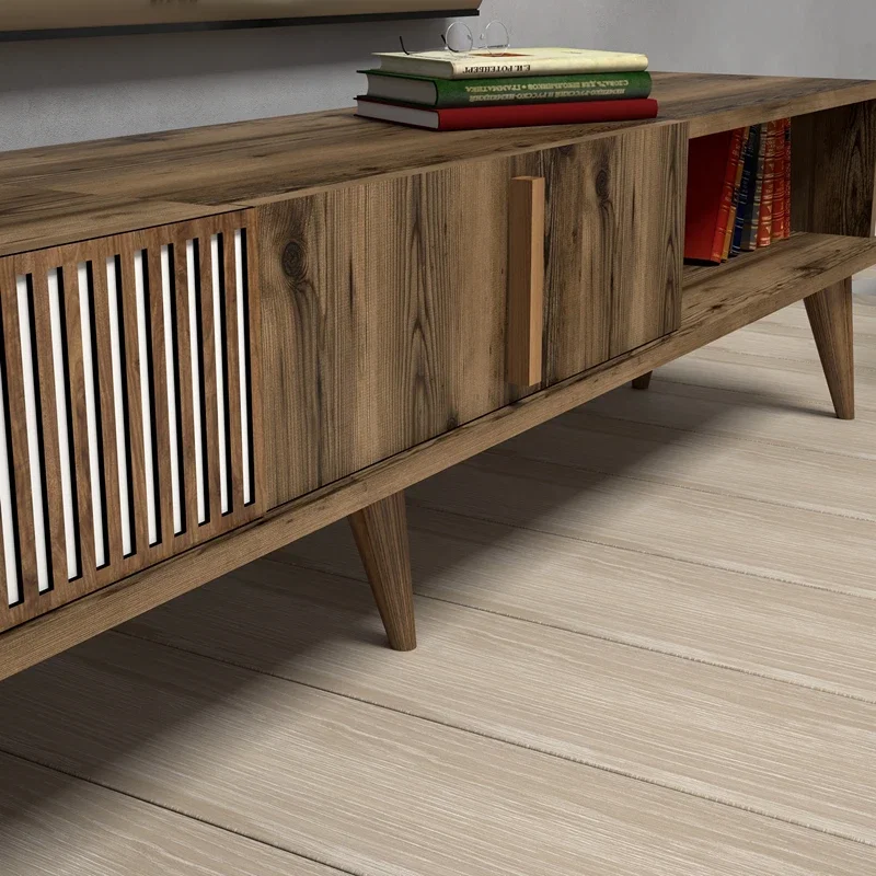 Comoda TV Milan, stil modern, finisaj nuc, rafturi deschise, 180 cm [1]