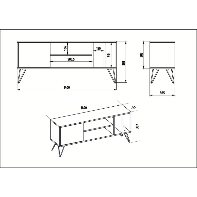 Comoda TV Mistico neagra cu picioare metalice 140x58 7 cm [2]