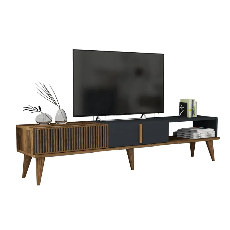 Comoda TV moderna, lemn nuc si antracit, design minimalist, 180 cm [4]