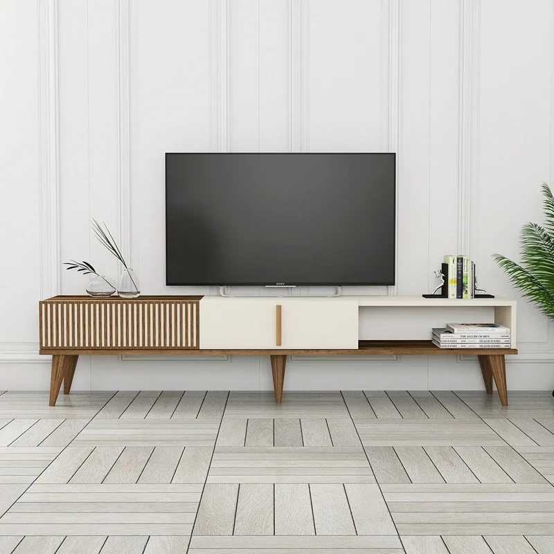 Comoda TV moderna, lemn nuc si crem, design minimalist, 180 cm [2]