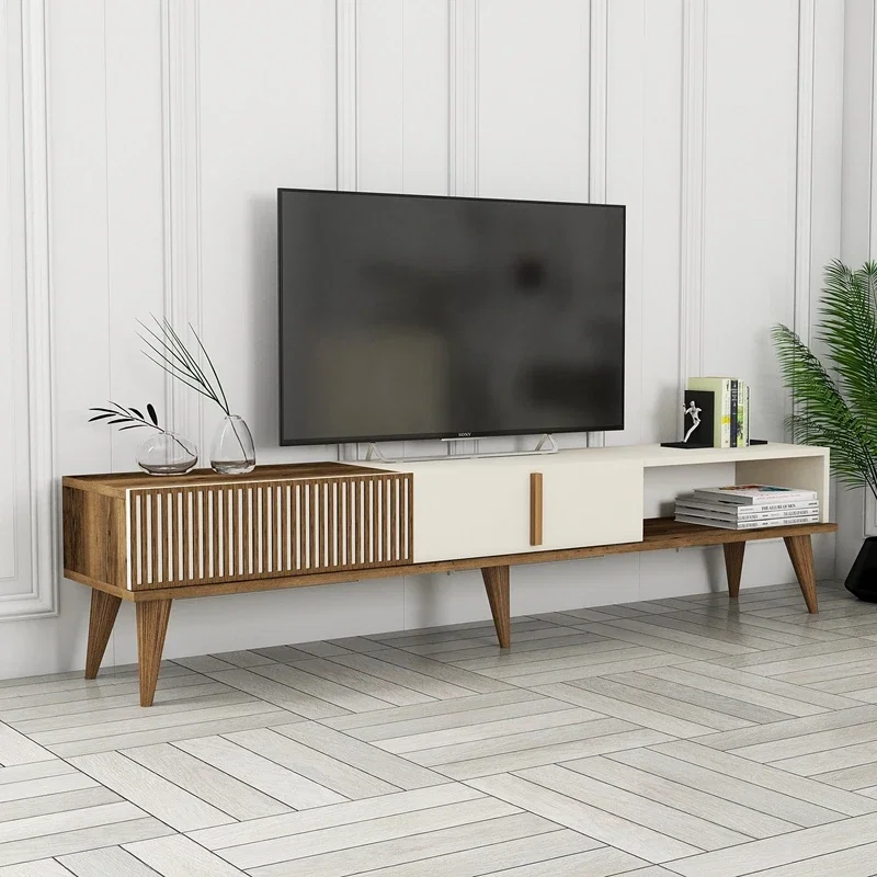 Comoda TV moderna, lemn nuc si crem, design minimalist, 180 cm [1]