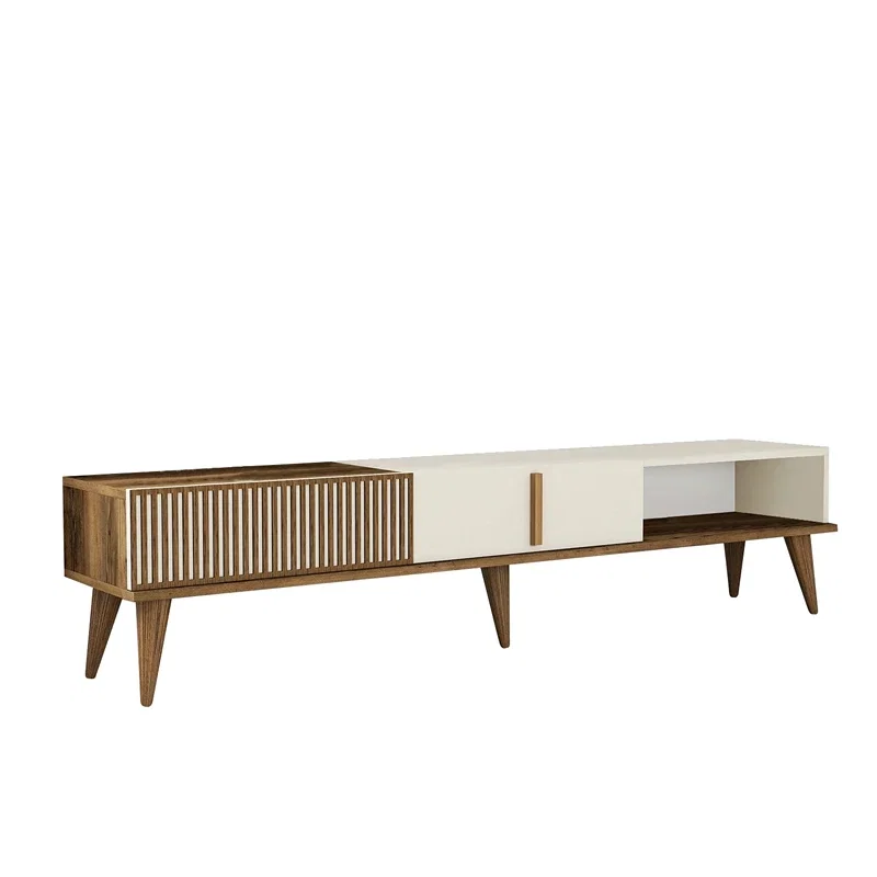 Comoda TV moderna, lemn nuc si crem, design minimalist, 180 cm [4]