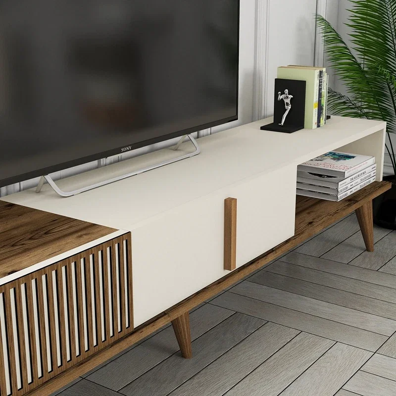 Comoda TV moderna, lemn nuc si crem, design minimalist, 180 cm [3]