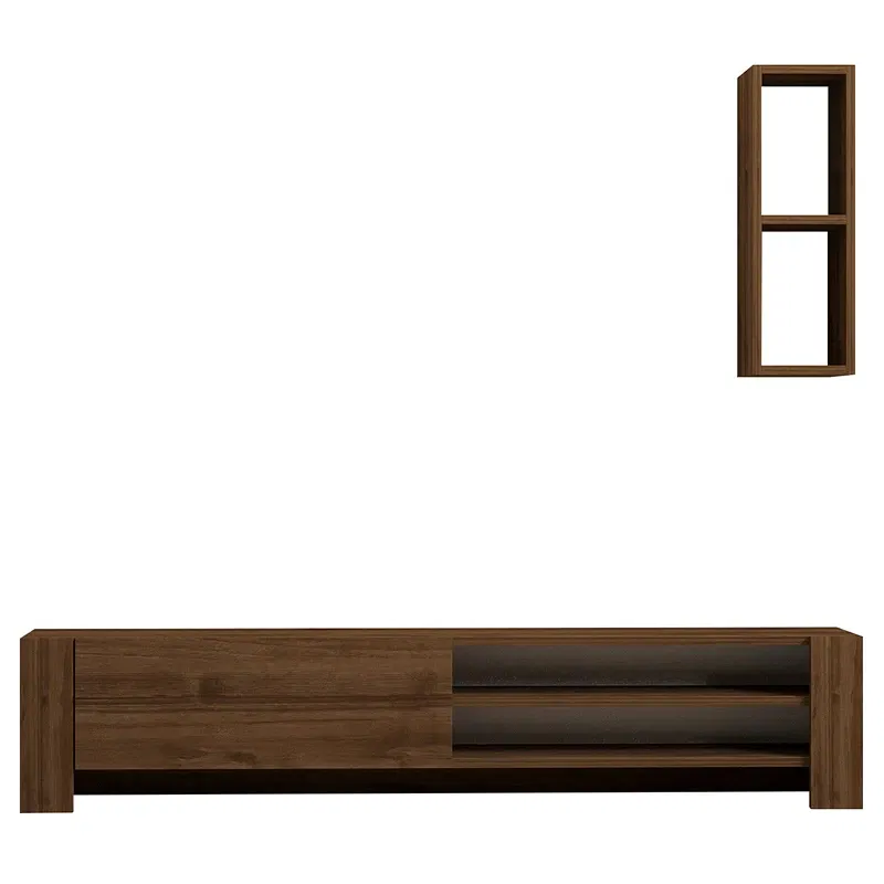 Comoda TV Naz, design modern, finisaj nuc, cu raft suspendat si spatiu de depozitare, 160 cm [2]