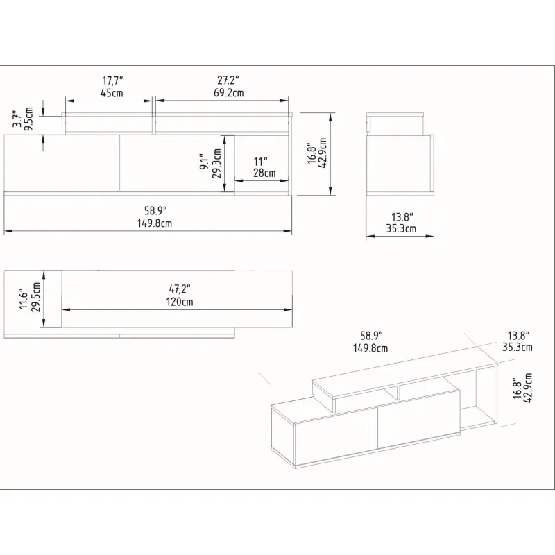 Comoda TV, negru-nuc, 150 cm, design modern cu spatii de depozitare [4]