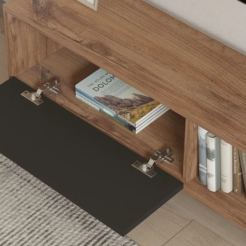 Comoda TV Ova, stejar si antracit, design modern, rafturi multiple, 120 cm [2]