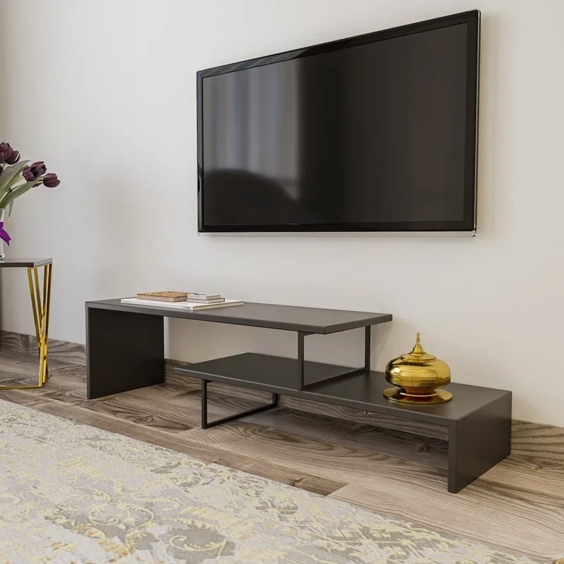 Comoda TV Ovit neagra, antracit, cu rafturi multiple si cadru metalic [1]
