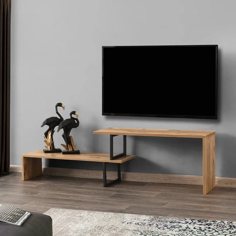 Comoda TV Ovit pin, neagra, cu structura stabila si rafturi deschise [0]