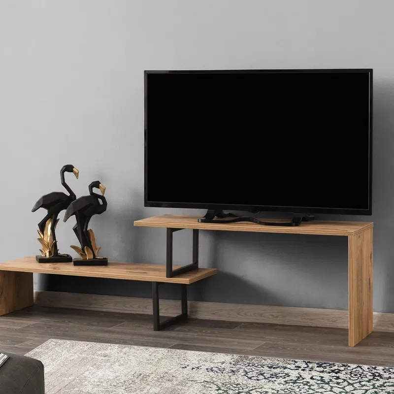 Comoda TV Ovit pin, neagra, cu structura stabila si rafturi deschise [1]