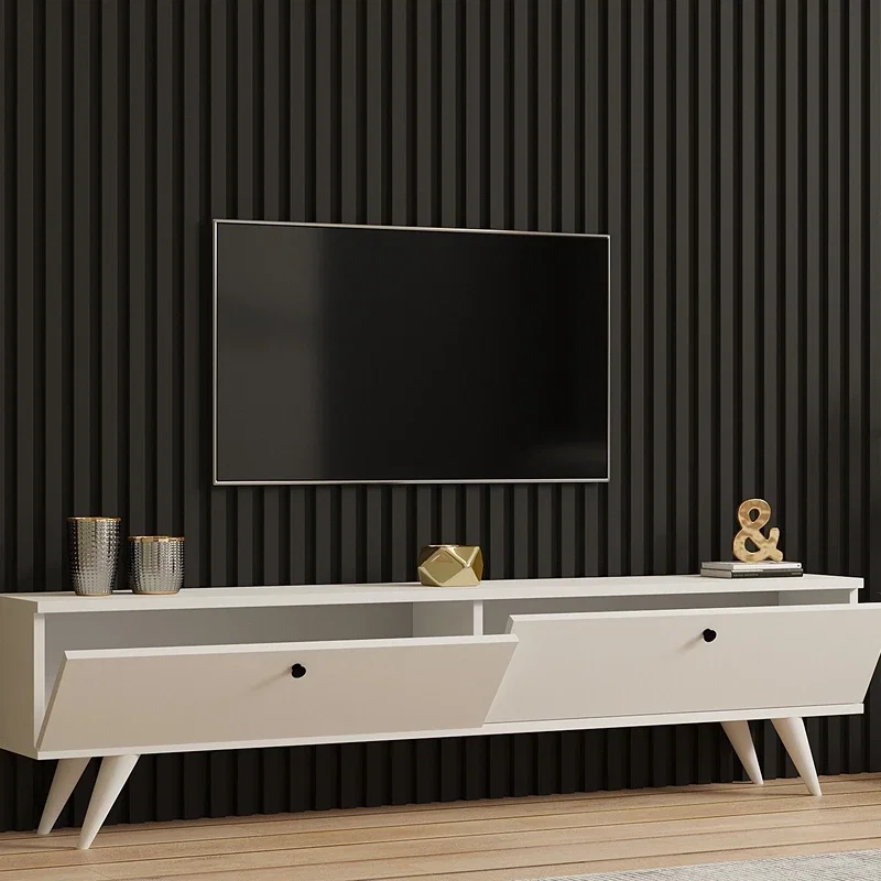 Comoda TV Paris, alba, design elegant, picioare inalte, 160 cm [2]