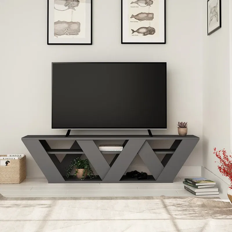 Comoda TV Ralla, antracit, cu rafturi si design modern, 158 cm [0]