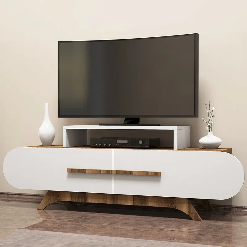 Comoda TV Rose, design curbat, finisaj nuc si alb, compartimentare inteligenta, 145 cm [0]