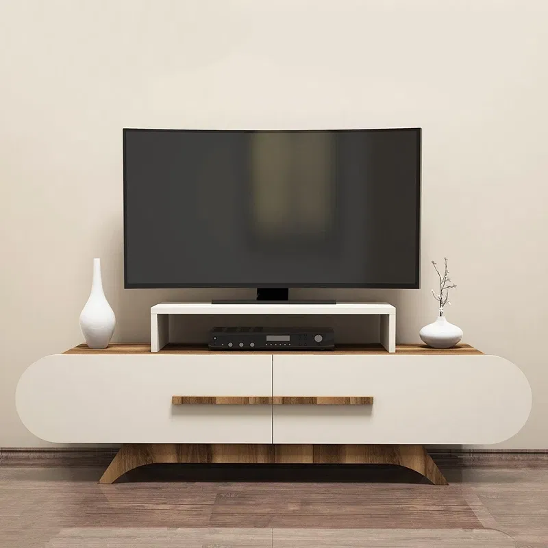 Comoda TV Rose, design curbat, finisaj nuc si crem, spatiu de depozitare, 145 cm [0]