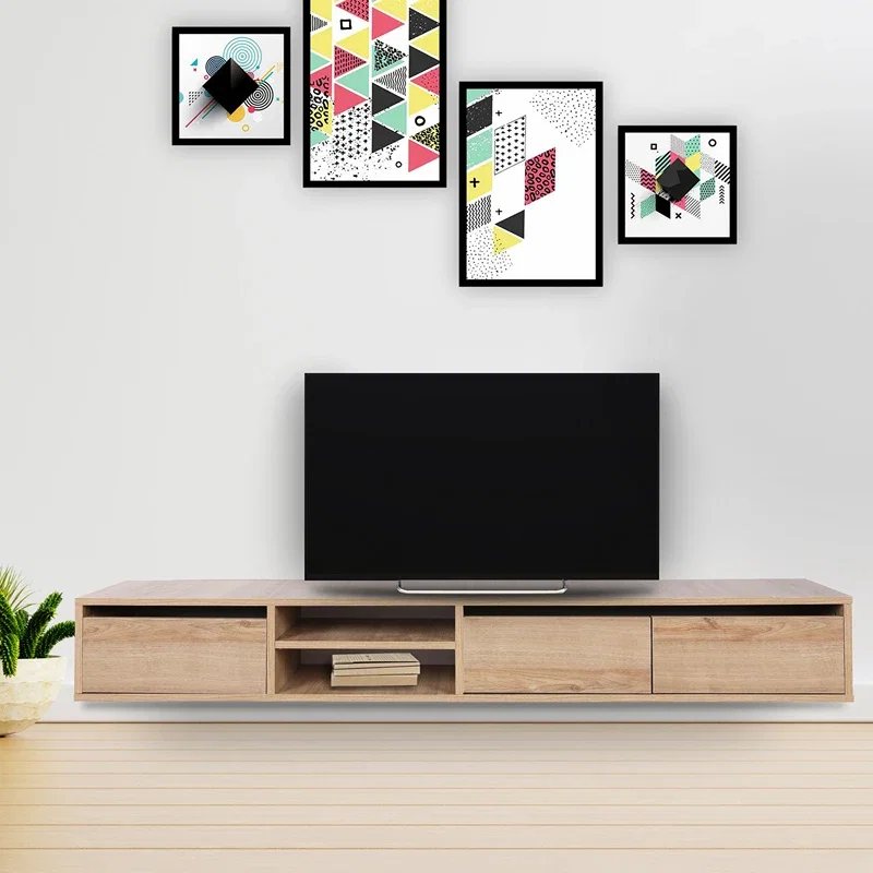Comoda TV Rust, stejar, 180 cm, rafturi multiple, fixare pe perete [0]
