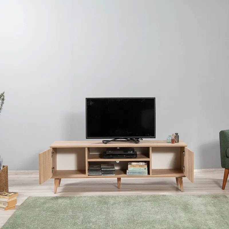 Comoda TV Truva , stejar Sonoma, cu rafturi si picioare inalte, 140 cm [4]