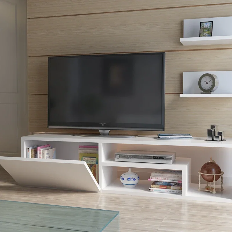 Comoda TV Zeplin, alba, 120 cm, cu rafturi suspendate si spatiu multimedia [1]