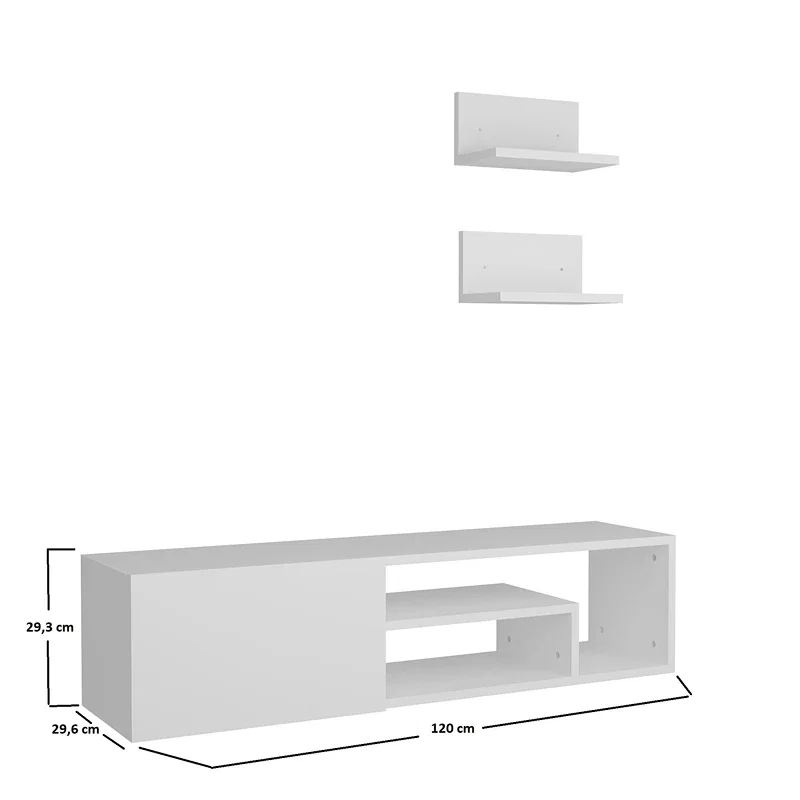 Comoda TV Zeplin, alba, 120 cm, cu rafturi suspendate si spatiu multimedia [3]