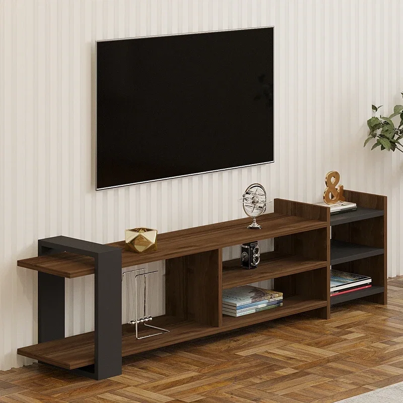 Comoda TV Zeyna, nuc si antracit, rafturi multiple, design modern, 156 cm [0]
